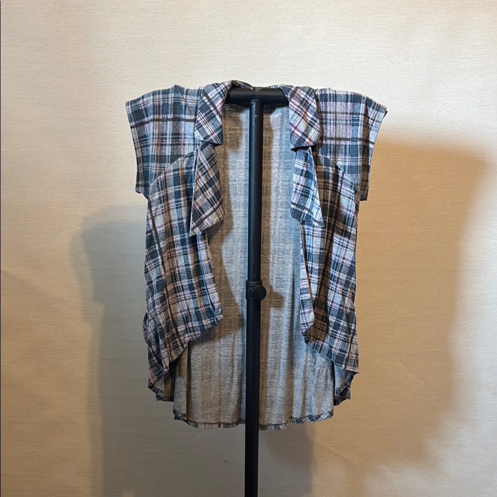 BDG Blue Plaid Sleeveless Button Down Shirt